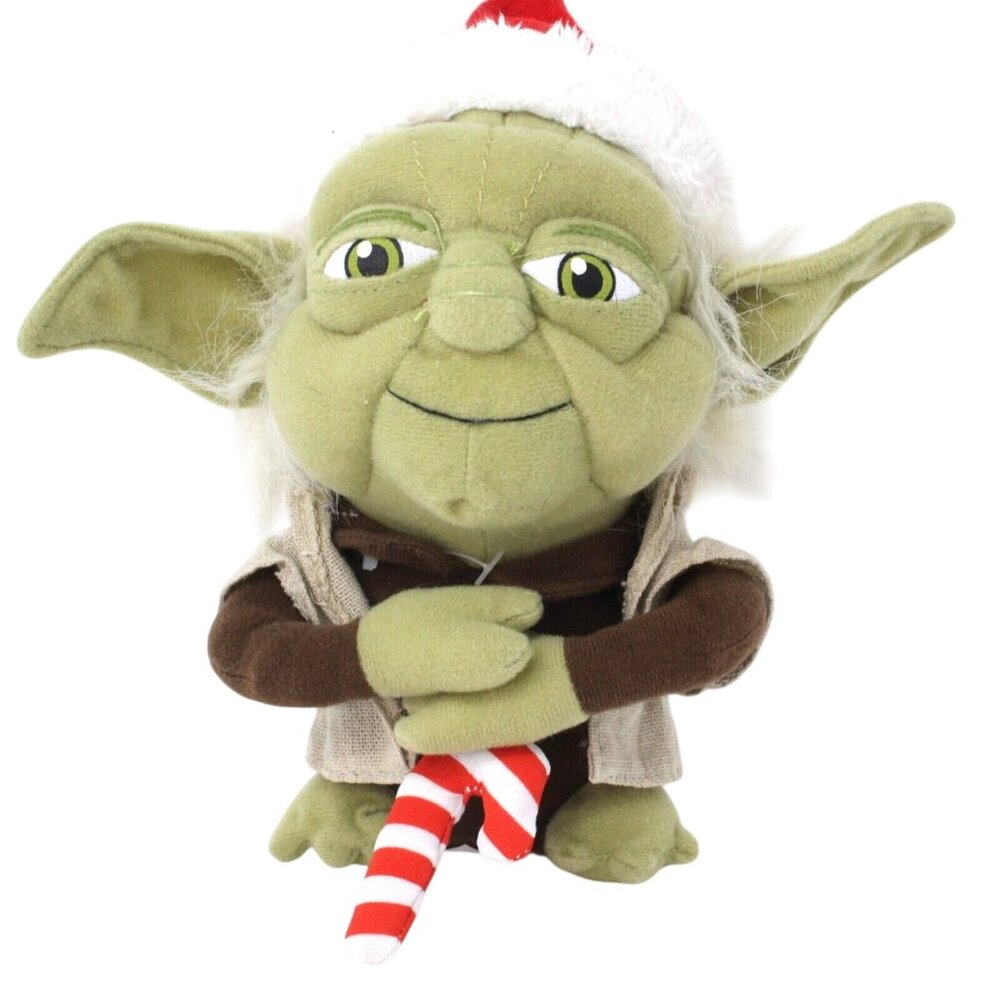 Star Wars Master Yoda Plush Toy Santa Hat Christmas Cane Comic Images 8" Stuffed